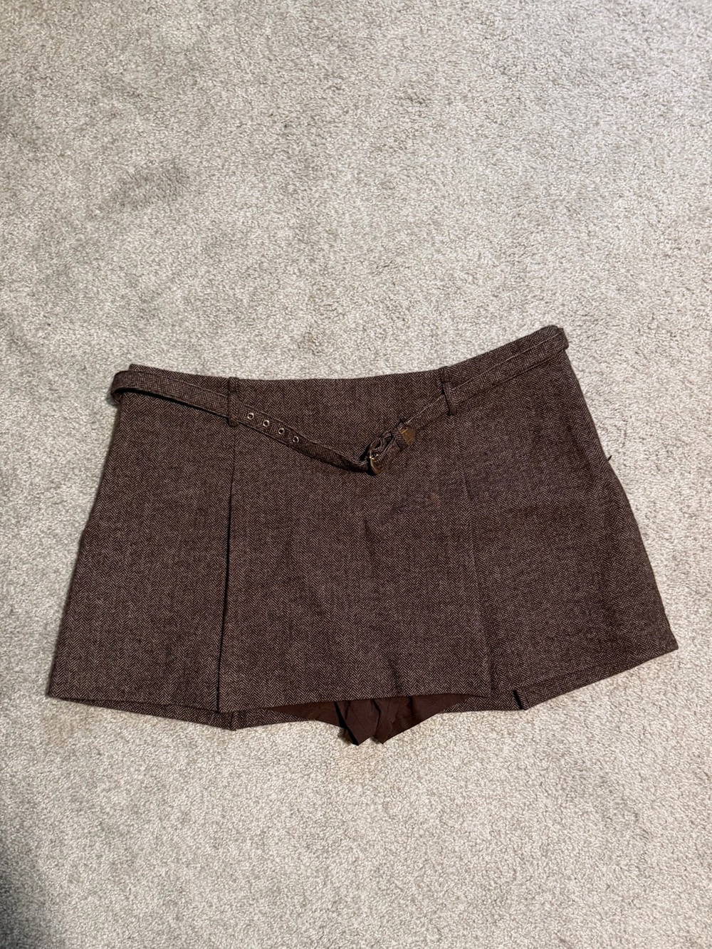 GAP Brown Pleated Wool-Blend Skort with Slim Belt